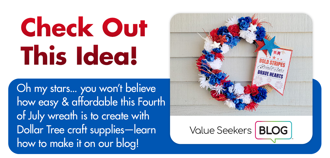 "Check Out This Idea! Oh my stars... you won’t believe how easy & affordable this Fourth of July wreath is to create with Dollar Tree craft supplies—learn how to make it on our blog!"
