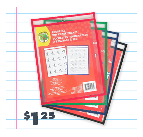 Variety of dry-erase plastic pockets