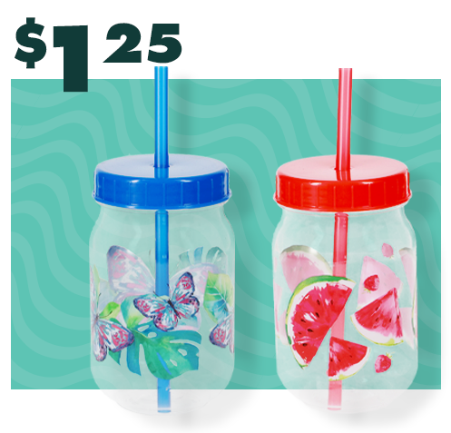 2 plastic summer tumblers with lids and straws