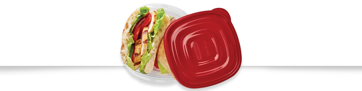 Plastic storage container with a sandwich in it