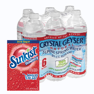 6-pk. Crystal Geyser Water and Sunkist drink powder