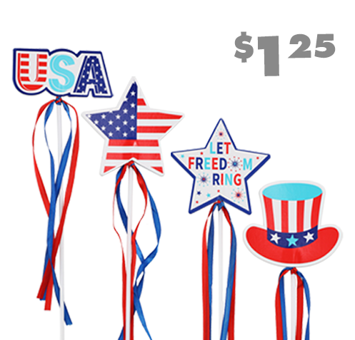 Patriotic wands with foam shapes and tassels
