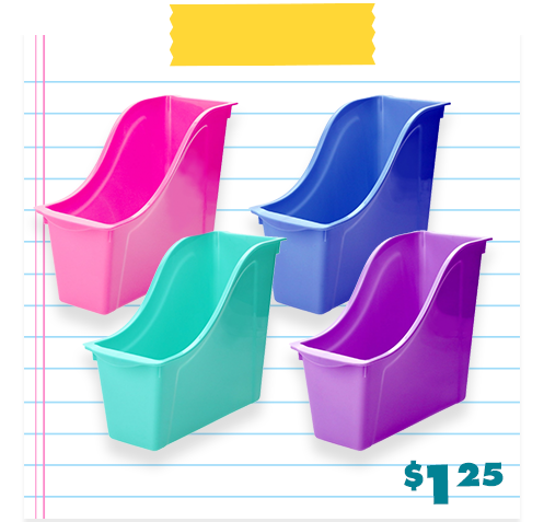 Teaching Tree Plastic Book Bin assorted among pink, blue, green, and purple