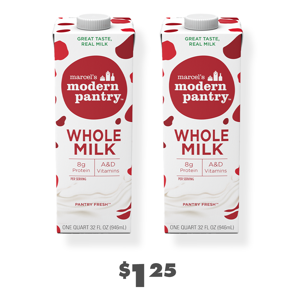 Two 32-oz. Marcel's Modern Pantry shelf-stable milk cartons