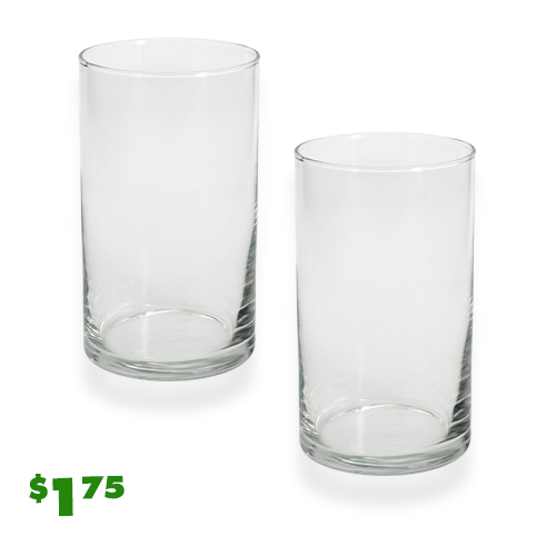 2 $1.50 clear glass cylinder vases