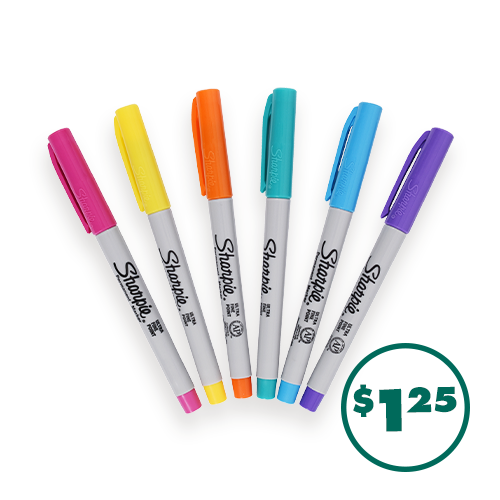 Sharpie ultra fine tip permanent markers in pink, yellow, orange, teal, blue, and purple