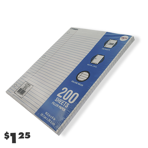 1 pack of college ruled filler paper