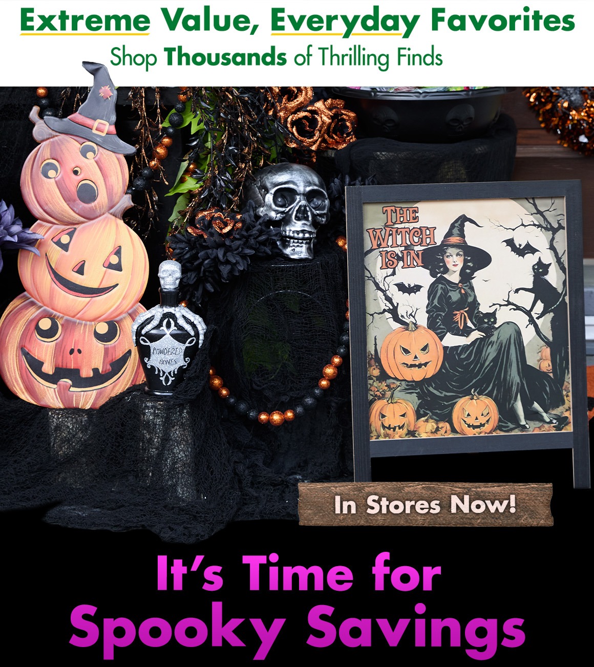 Skeleton bones and skulls in a cauldron