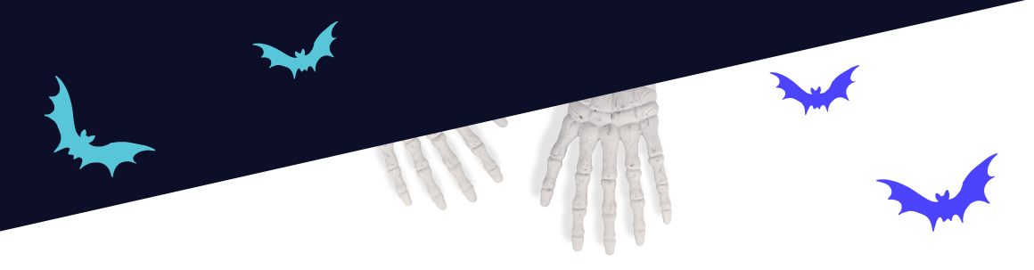 graphics of bats and skeleton hands that move in and out of shadows