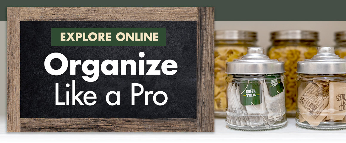 graphics of jars on a shelf with the headline saying "organize like a pro"