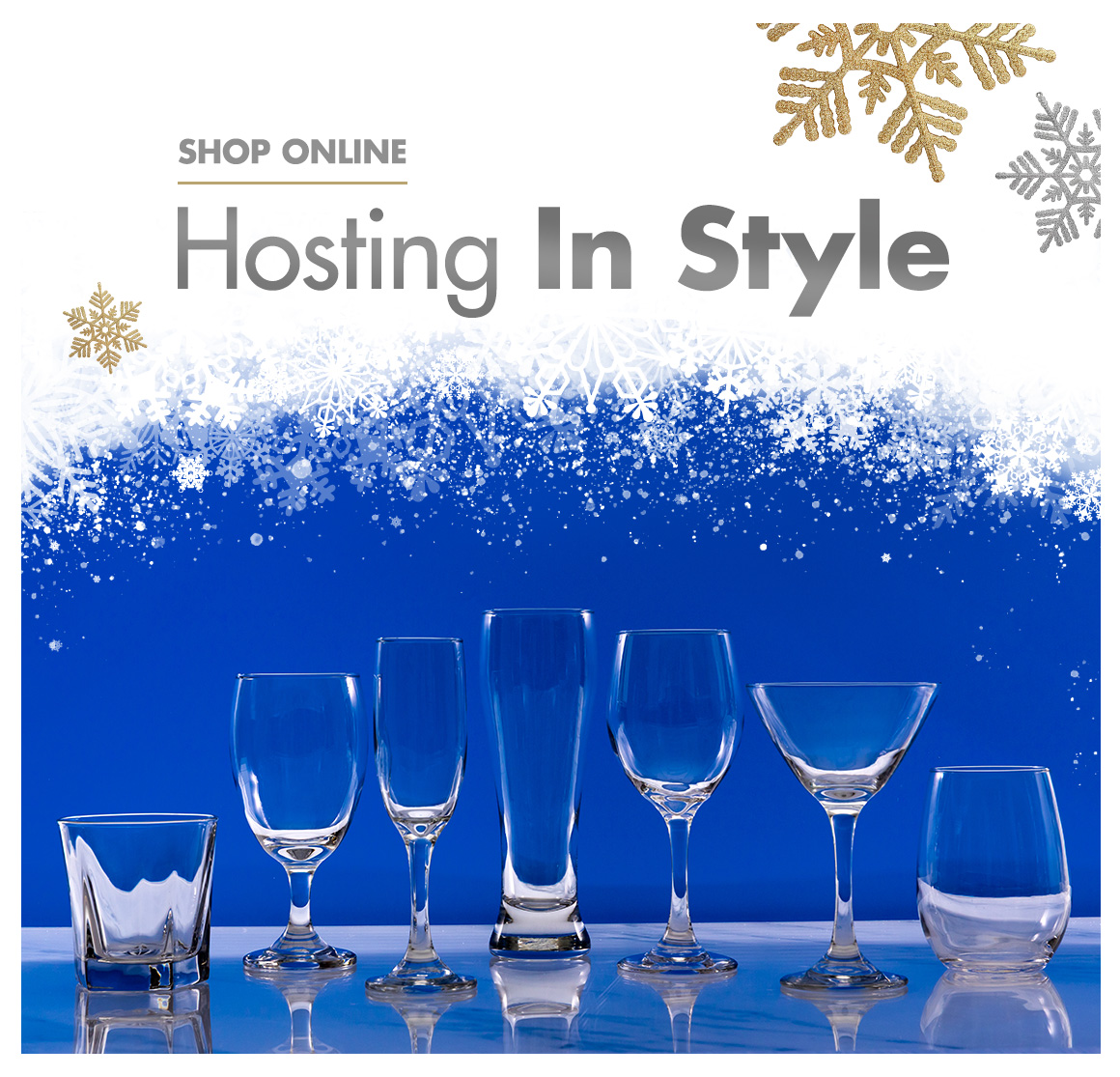 Image of glassware selection with the headline saying 