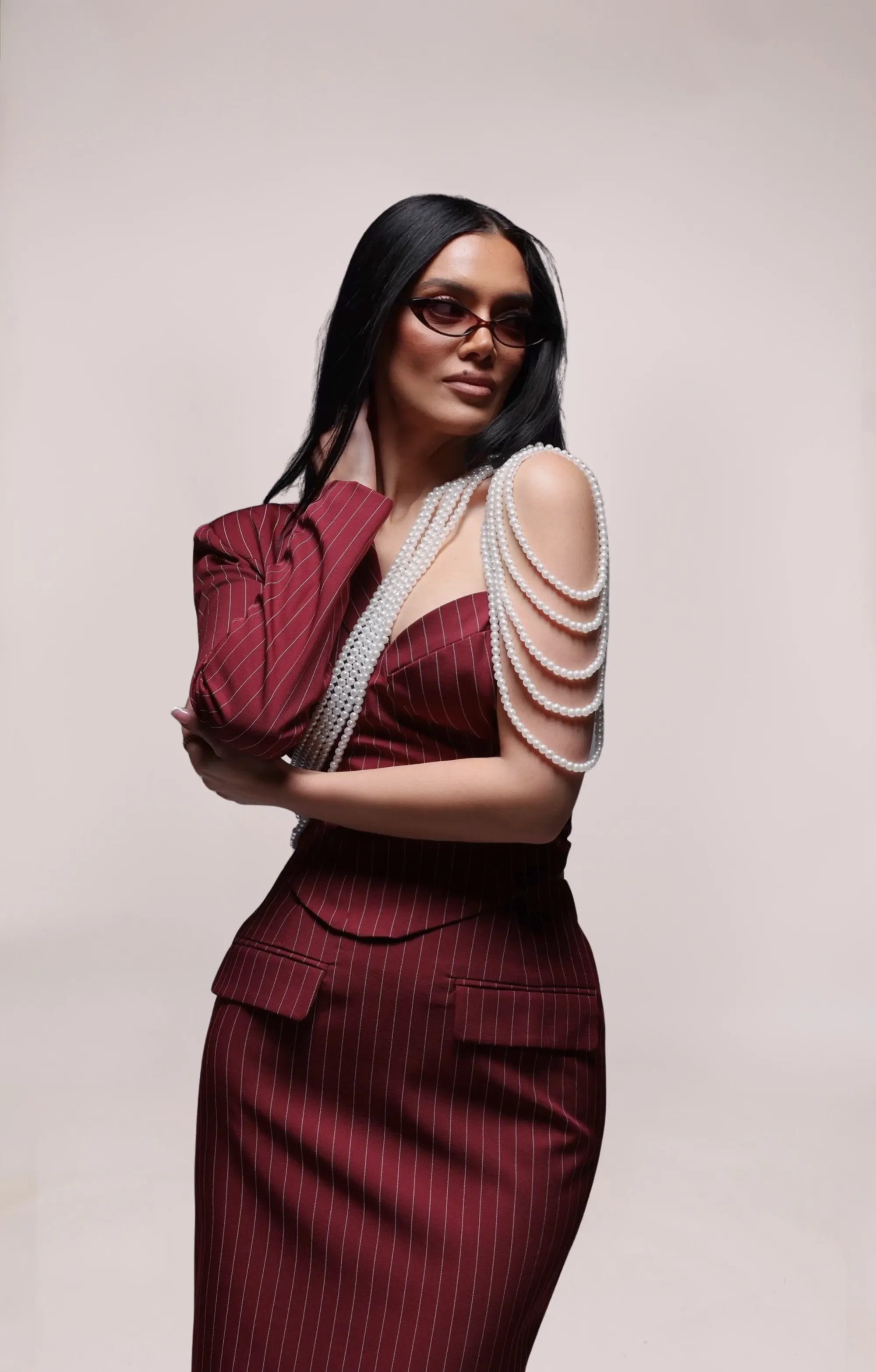 Sarah cropped corset x skirt x pearl arm piece set