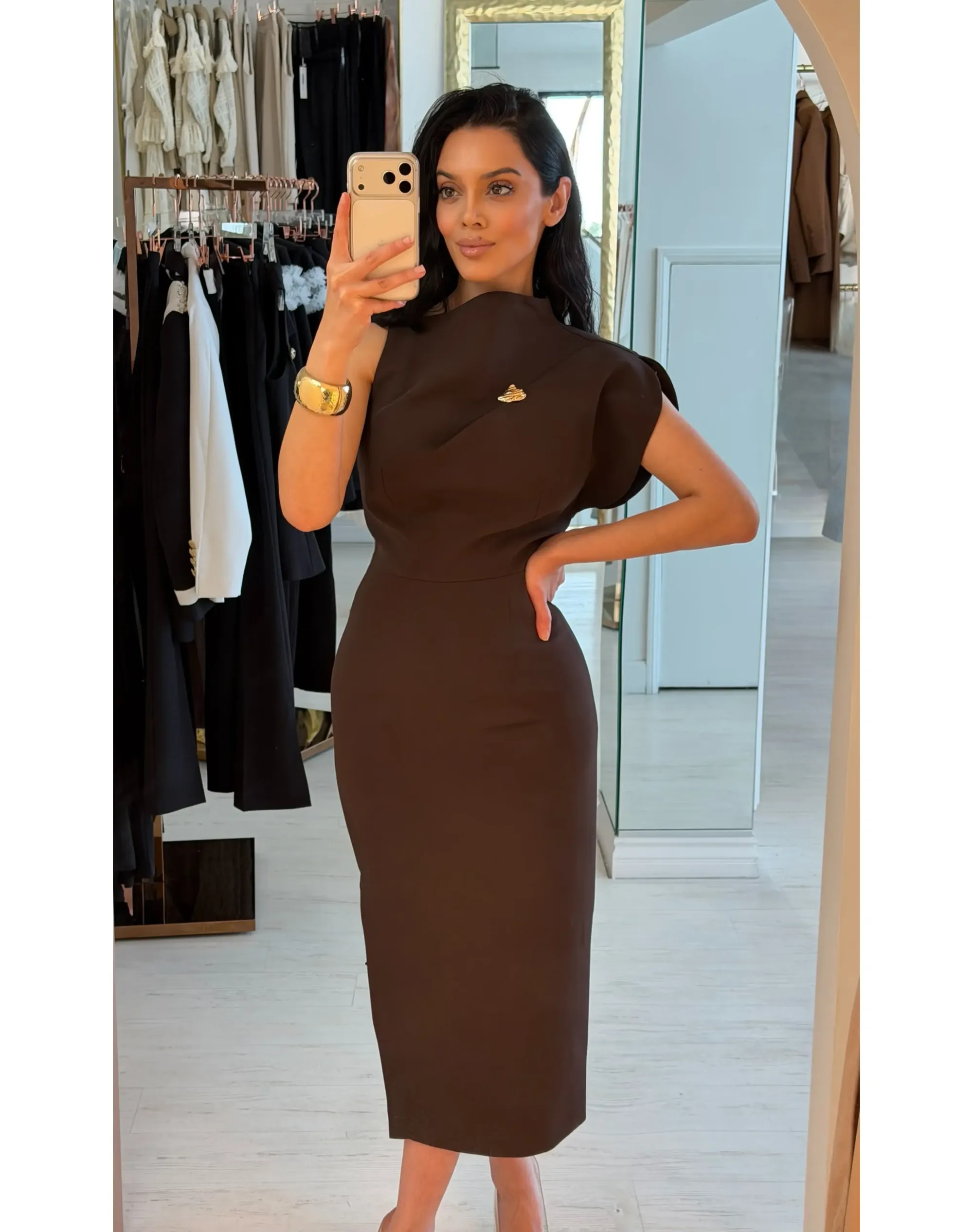 Abby crepe dress in brown