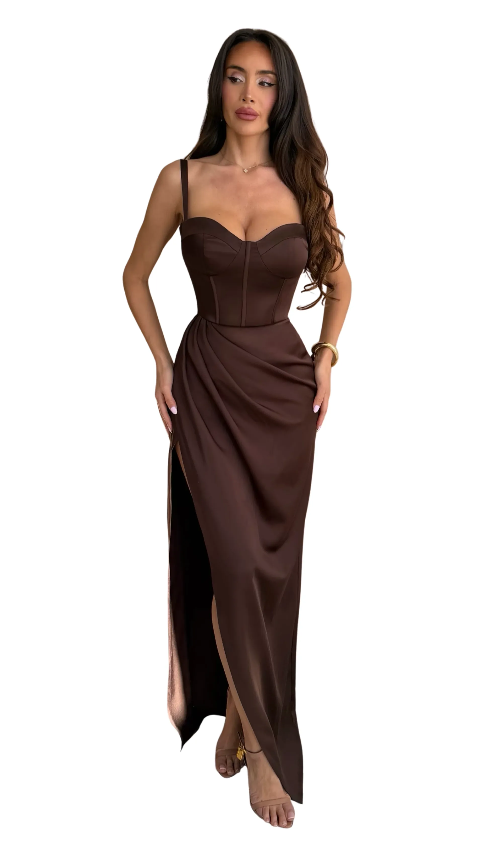 Sapphire corset dress in brown