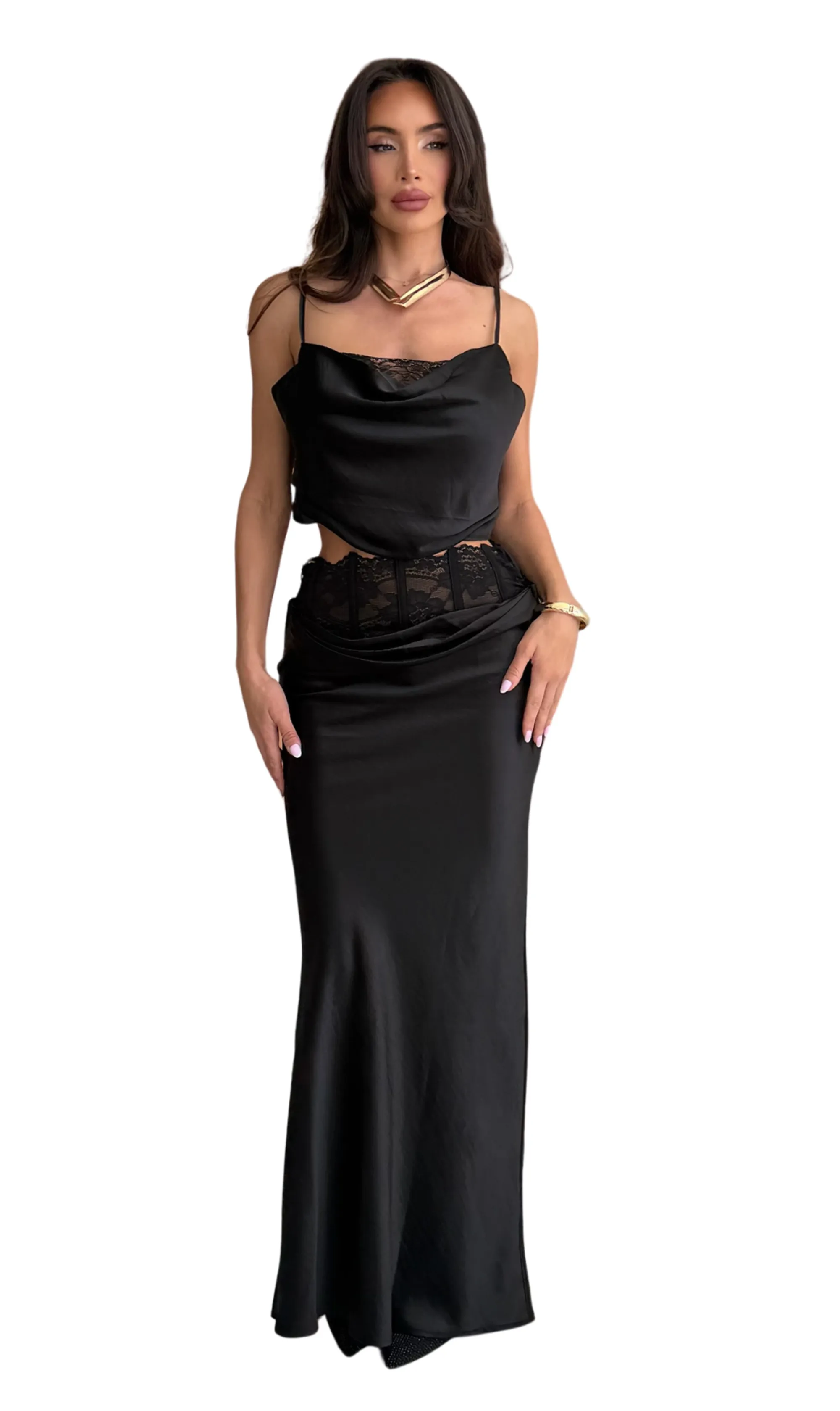 Black Swan lace satin set