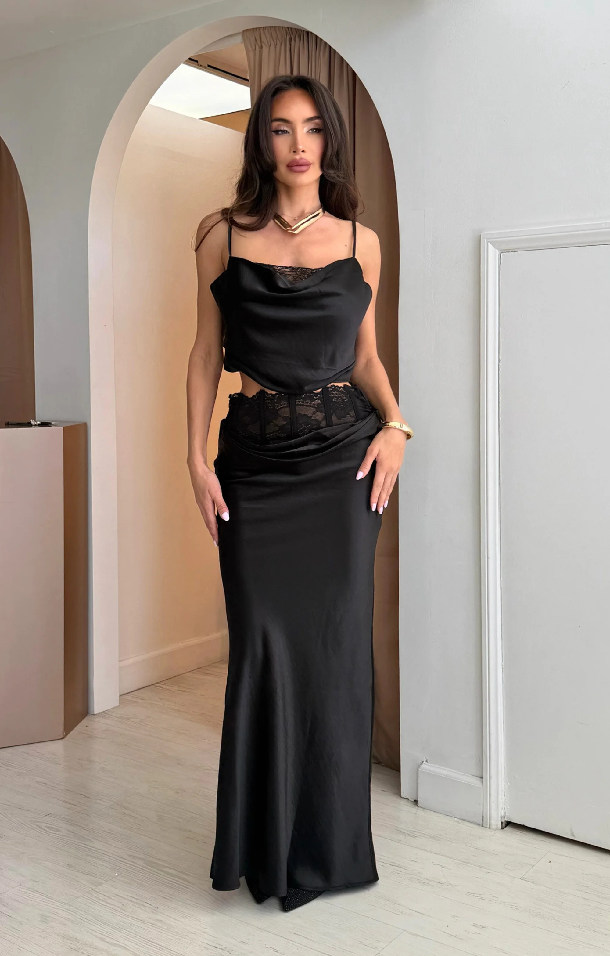 Black Swan lace satin set