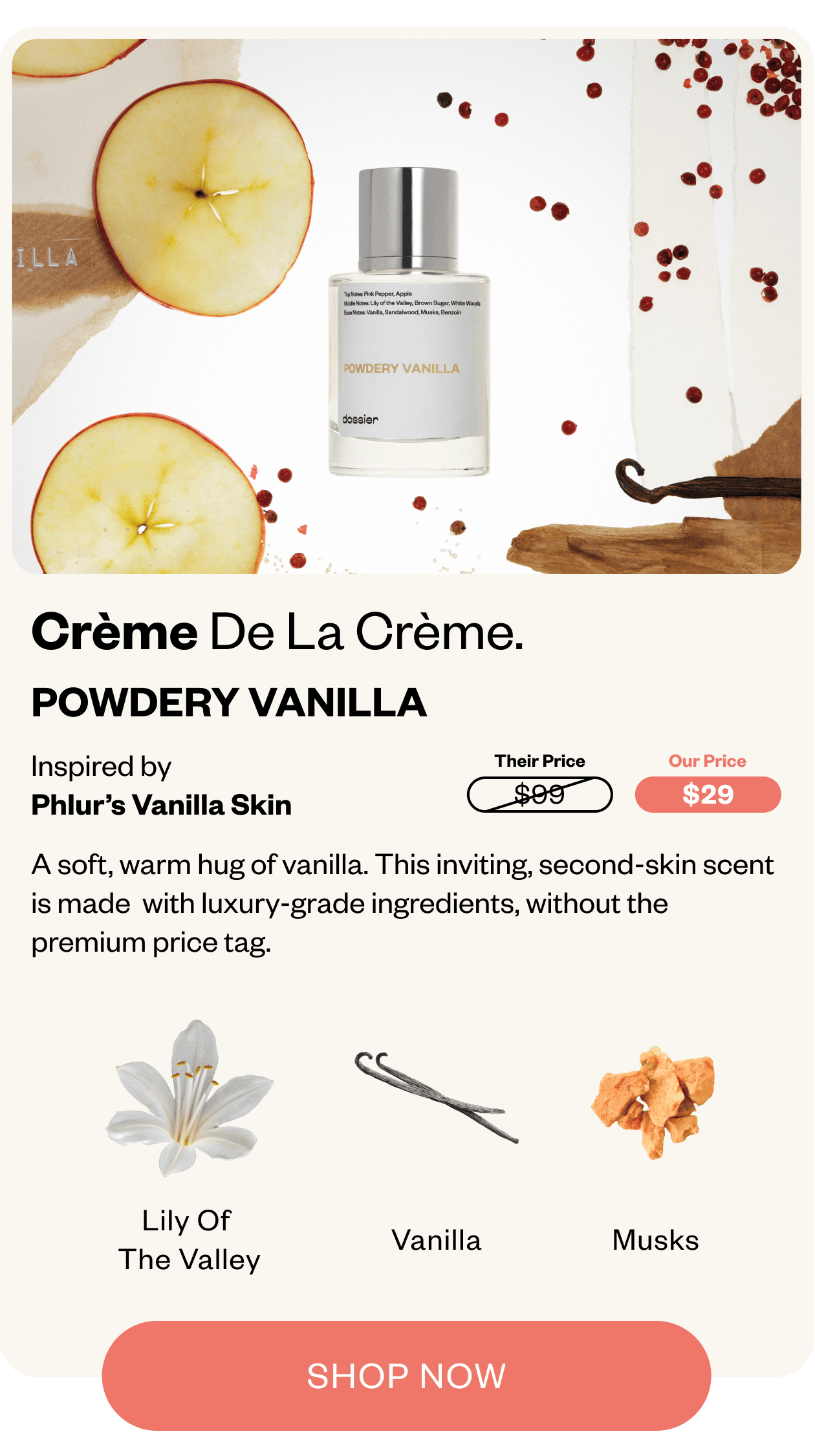 Creme De La creme - Powdery Vanilla - Inspired by Phlur's Vanilla Skin