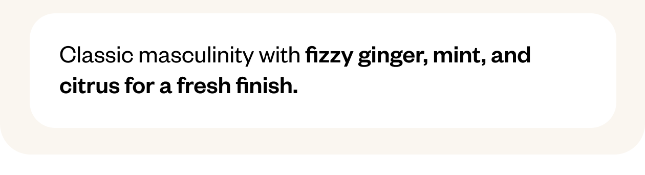 Classic masculinity with fizzy ginger, mint and citrus