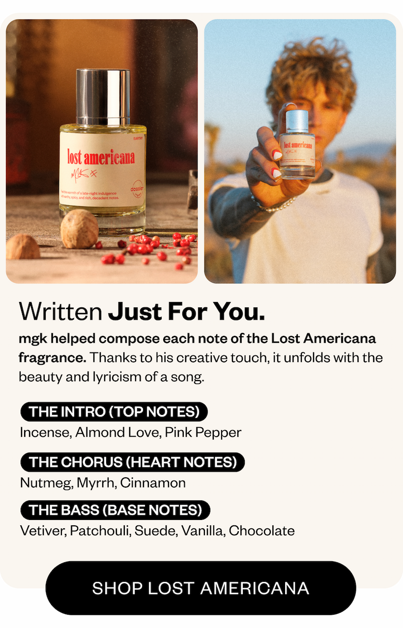mgk helped compose each note of the lost americana fragrance