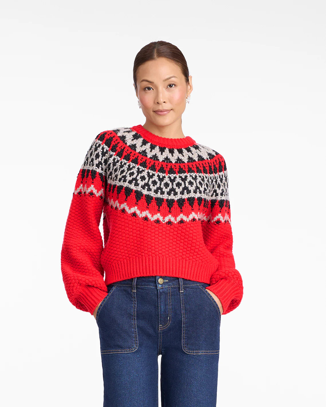 Image of Fairisle Sweater in Lipstick Red Multi