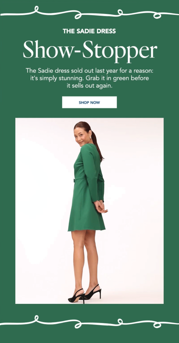 The Sadie dress sold out last year for a reason: it's simply stunning. Grab it in green before it sells out again.