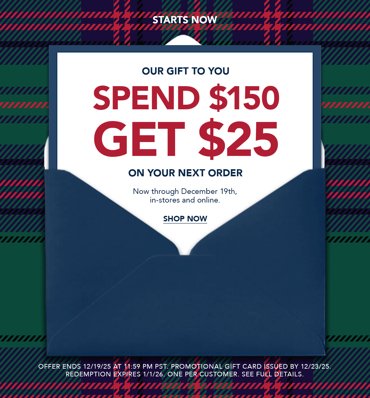 Spend $150, Get $25