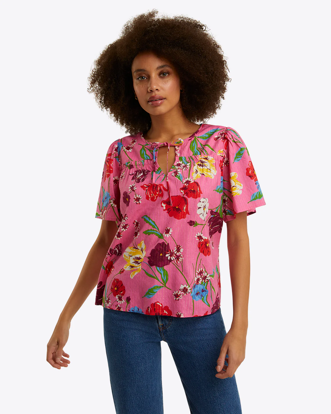 Image of Mary Flutter Sleeve Top in Lurex Stripe