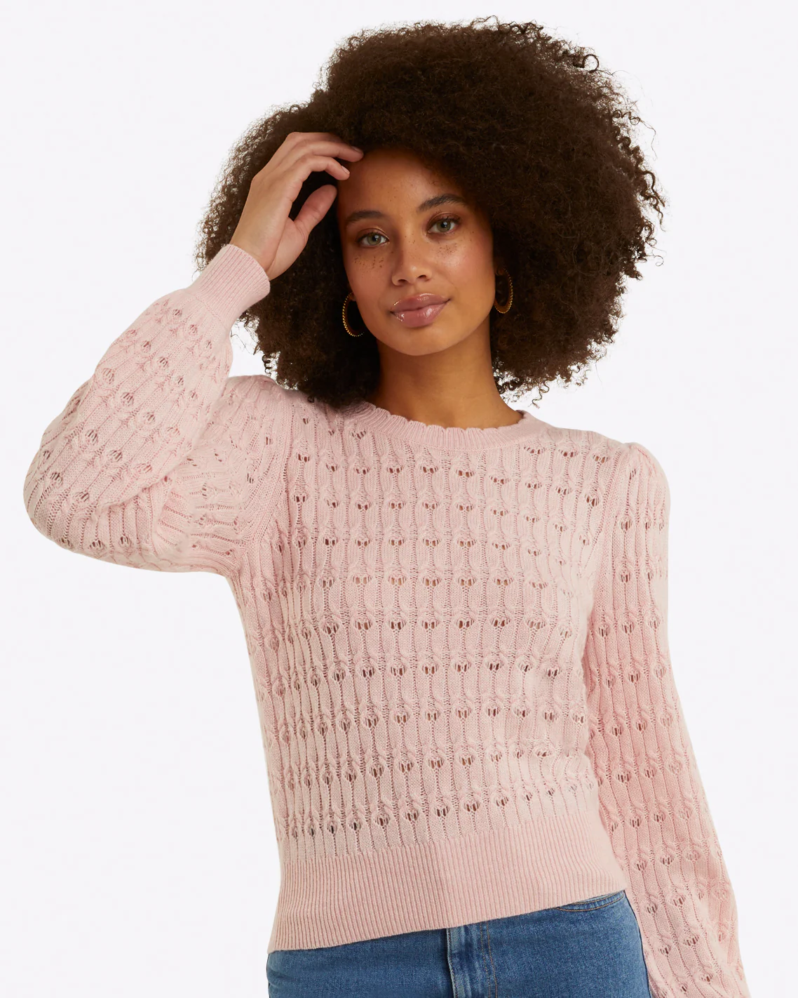 Image of Puff Sleeve Sweater in Pointelle