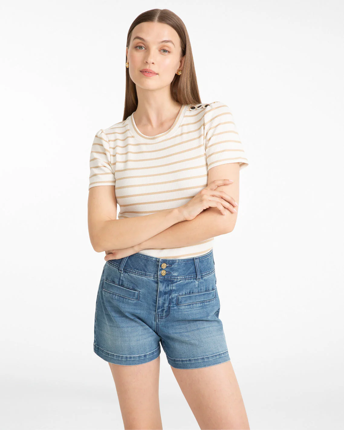 Image of Stripe Crewneck Tee in Ivory