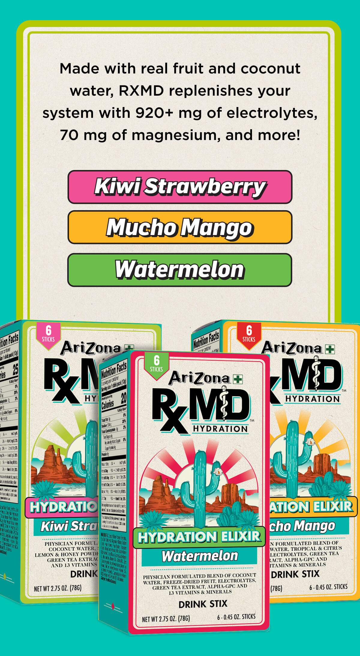 Made with real fruit and coconut water, RXMD replenishes your system. Shop Flavors now.