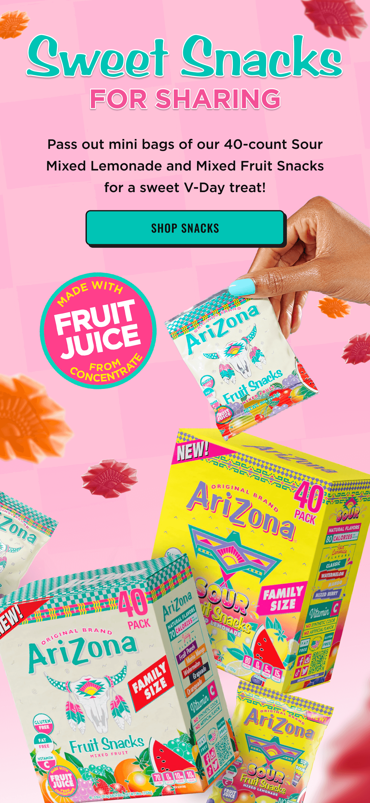 Sweet snacks for sharing! 40-count Fruit Snacks are a great Valentine's Day Treat. Shop Now. 
