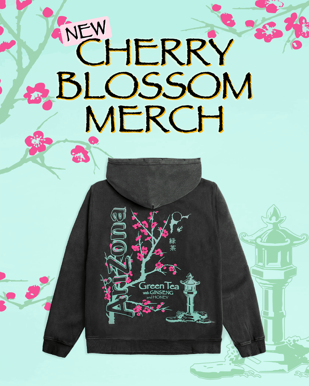 New Cherry Blossom Merch & more now available. Promo GIF of clothes. Shop collection now.