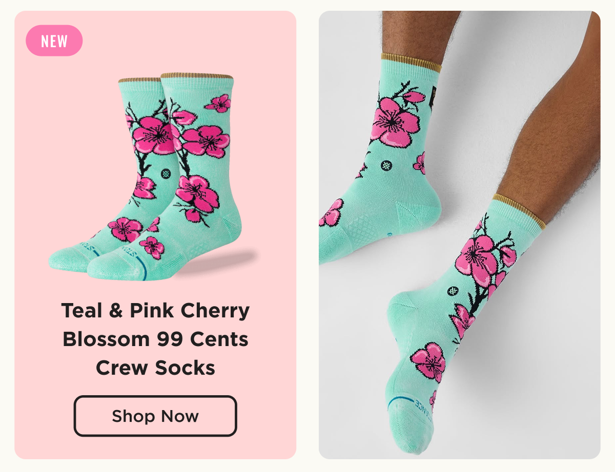 New Teal & Pink Cherry Blossom 99 Cents Crew Socks