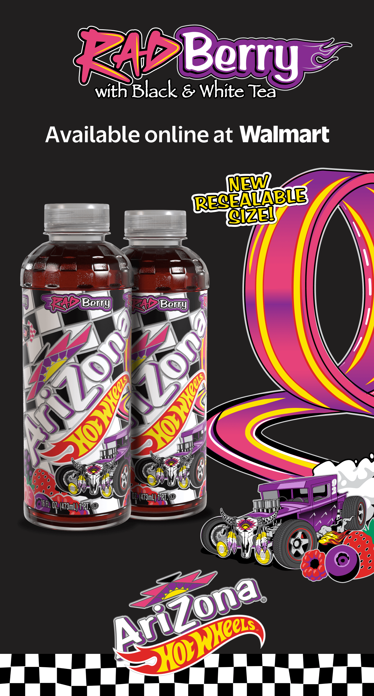 RadBerry with Black & White Tea now available online at Walmart in new resealable size! AriZona x HotWheels.