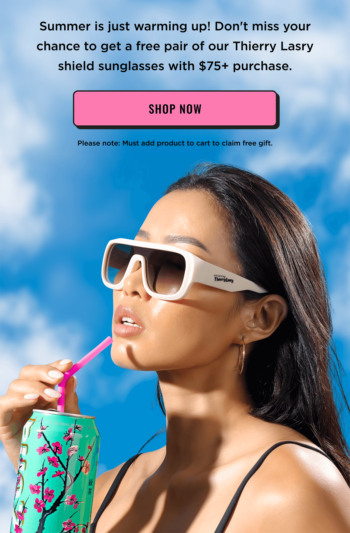 Free Sunglasses with purchase $75+ promo for limited time while supplies last. Shop now. Must add gift to cart to claim.