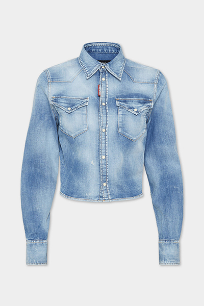 Medium Baby Blue Wash Mini Western Shirt