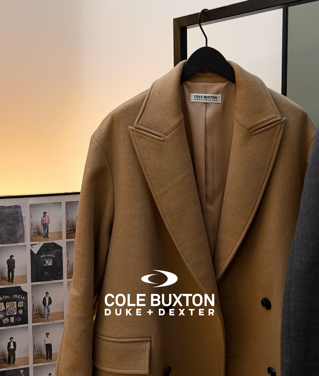 an image of a coat hanging on a hanger in a room