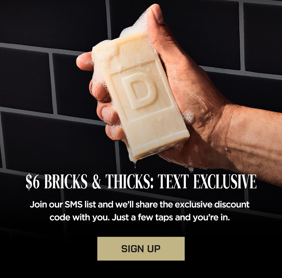 $6 Bricks & Thicks: Text Exclusive, Join our SMS List and we'll share the exclusive discount code with you. Just a few taps and you're in. Sign up.