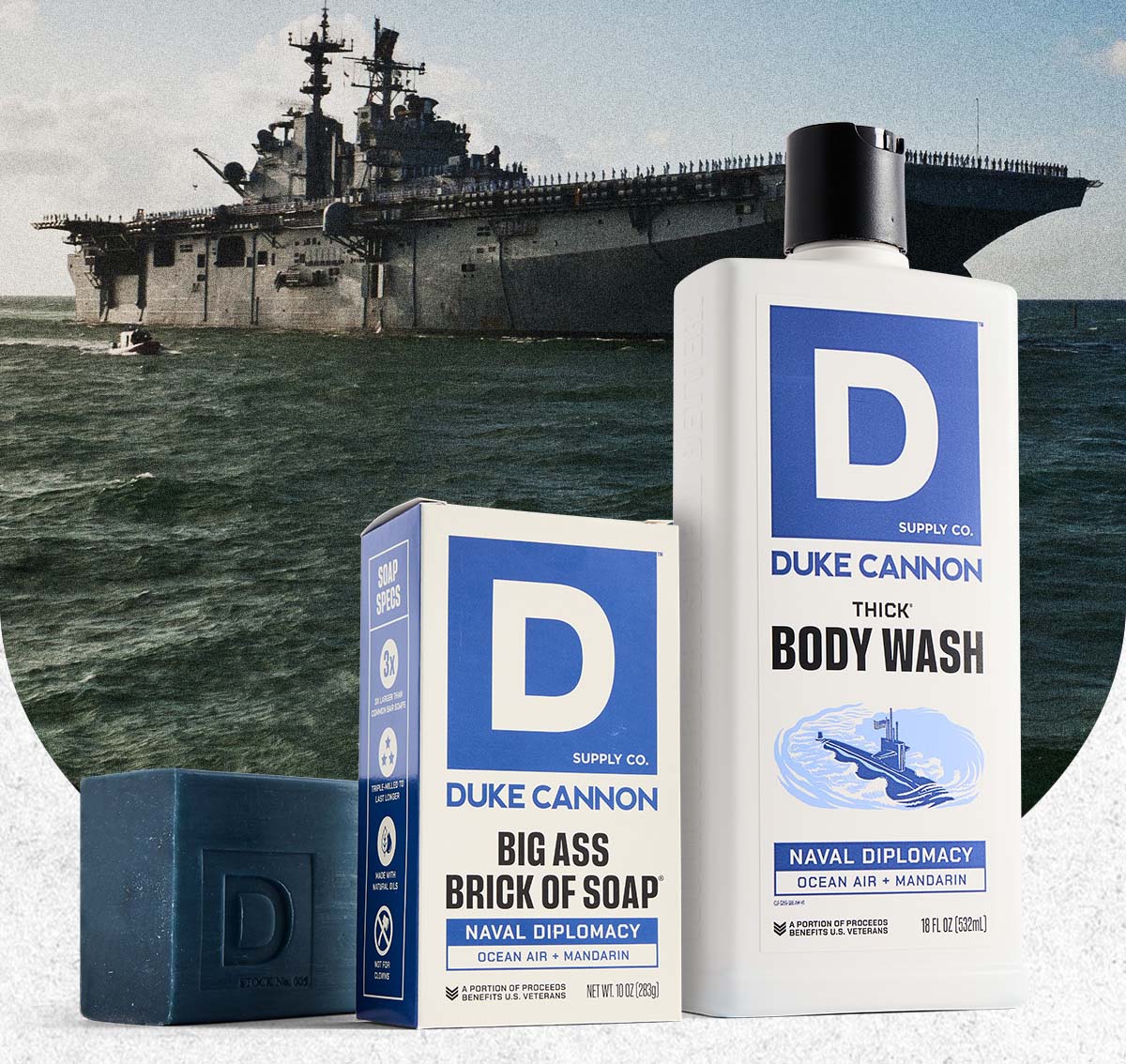 Duke Cannon's Big Ass Brick of Soap and THICK Body Wash in a Naval Diplomacy scent.