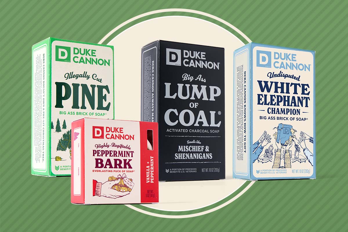 Assortment of Holiday Bricks: Illegally Cut Pine, Peppermint Bark, Lump of Coal and White Elephant.