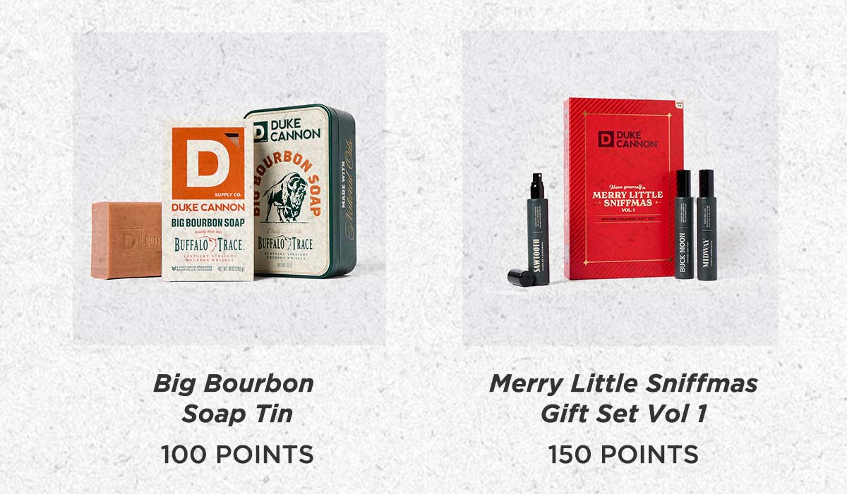 Big Bourbon Soap Tin (100 Points). Merry Little Sniffmas Gift Set Vol.1  (150 Points).