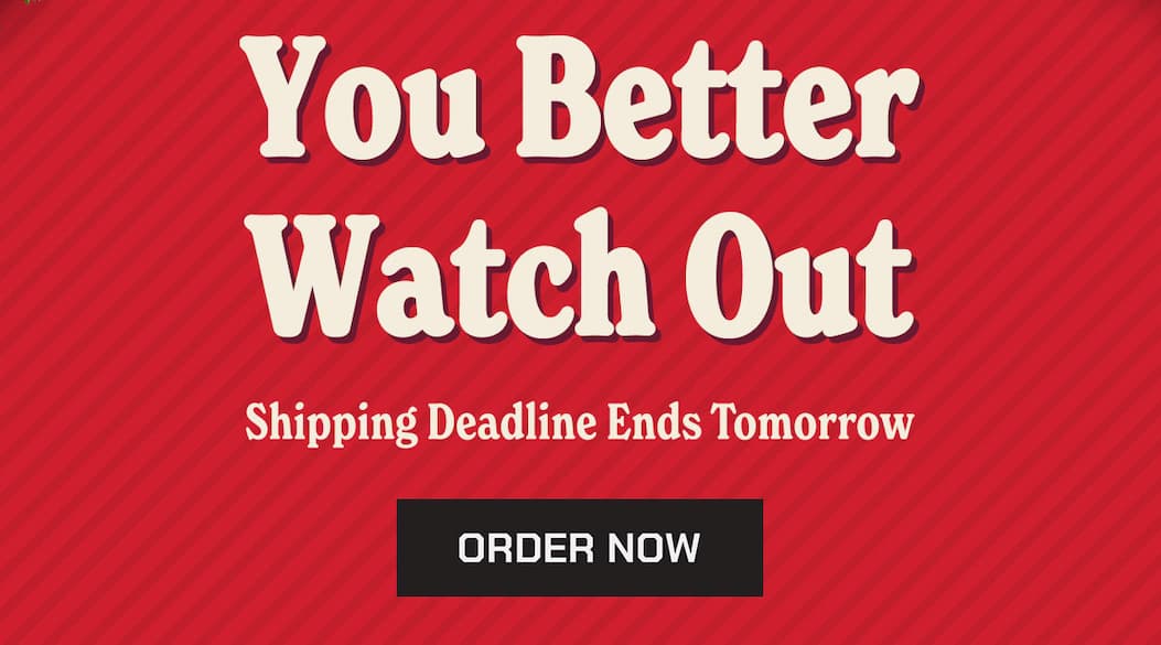 You better watch out. Shipping deadline ends tomorrow. Order now.