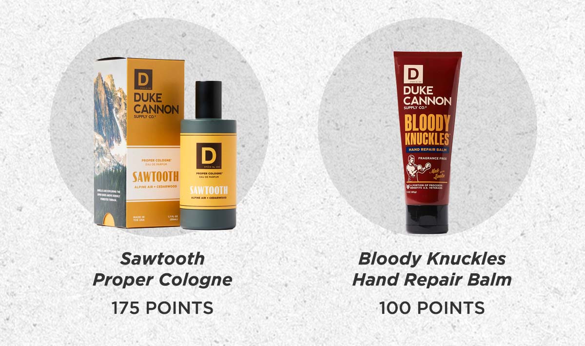 Sawtooth Proper Cologne (175 Points). Bloody Knuckles Repair Balm (100 Points)