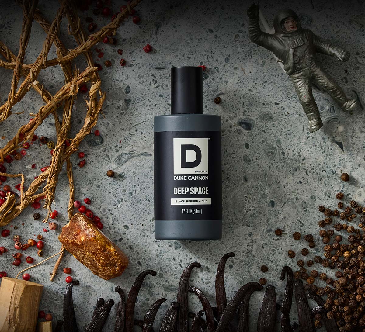 Deep Space Proper Cologne with a background that resembles space.