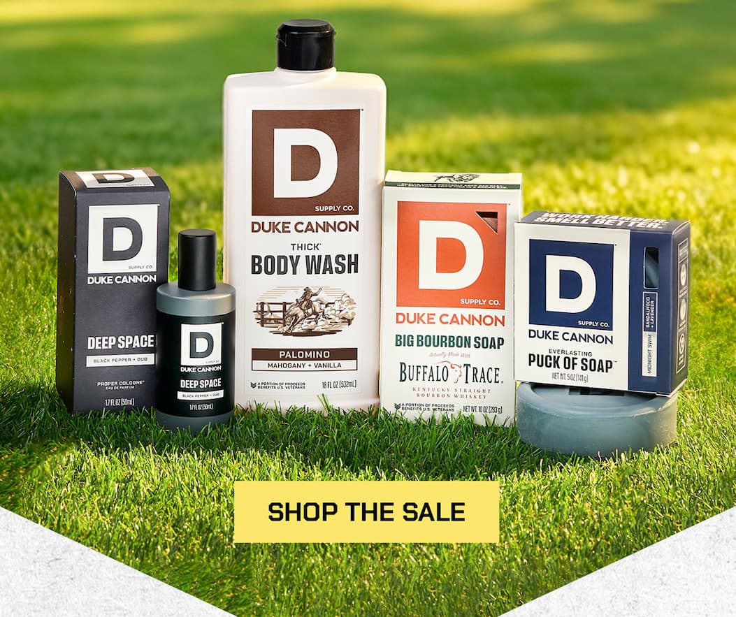 Deep Space Proper Cologne, Thick Body Wash - Palomino, Big Bourbon Soap, Everlasting Puck - Midnight Swim. Shop the sale.