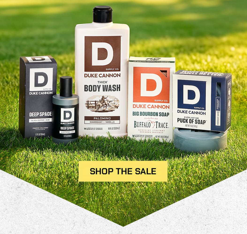 Deep Space Proper Cologne, Thick Body Wash - Palomino, Big Bourbon Soap, Everlasting Puck - Midnight Swim. Shop the sale.
