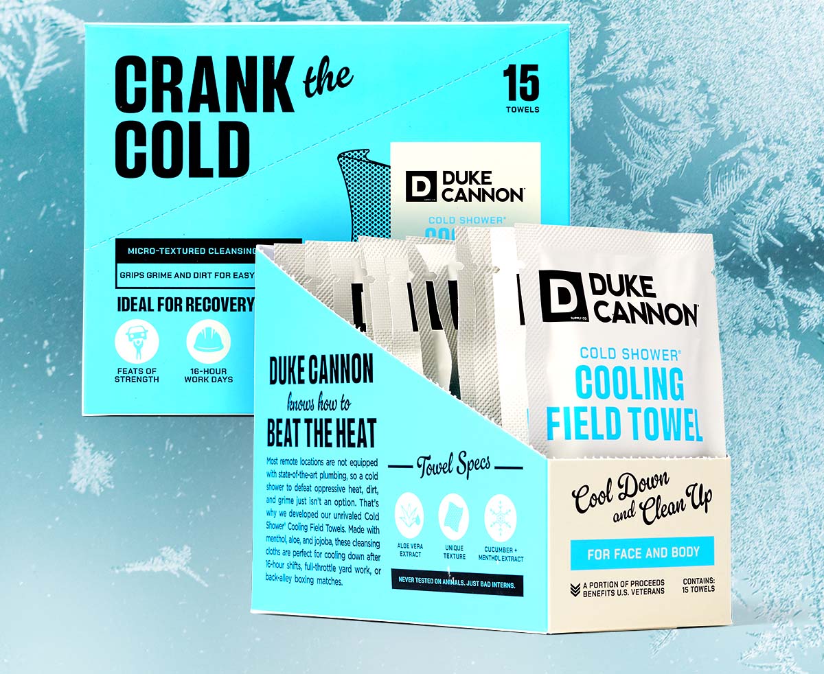 Cold Shower Wipes packaging on a frosty background.