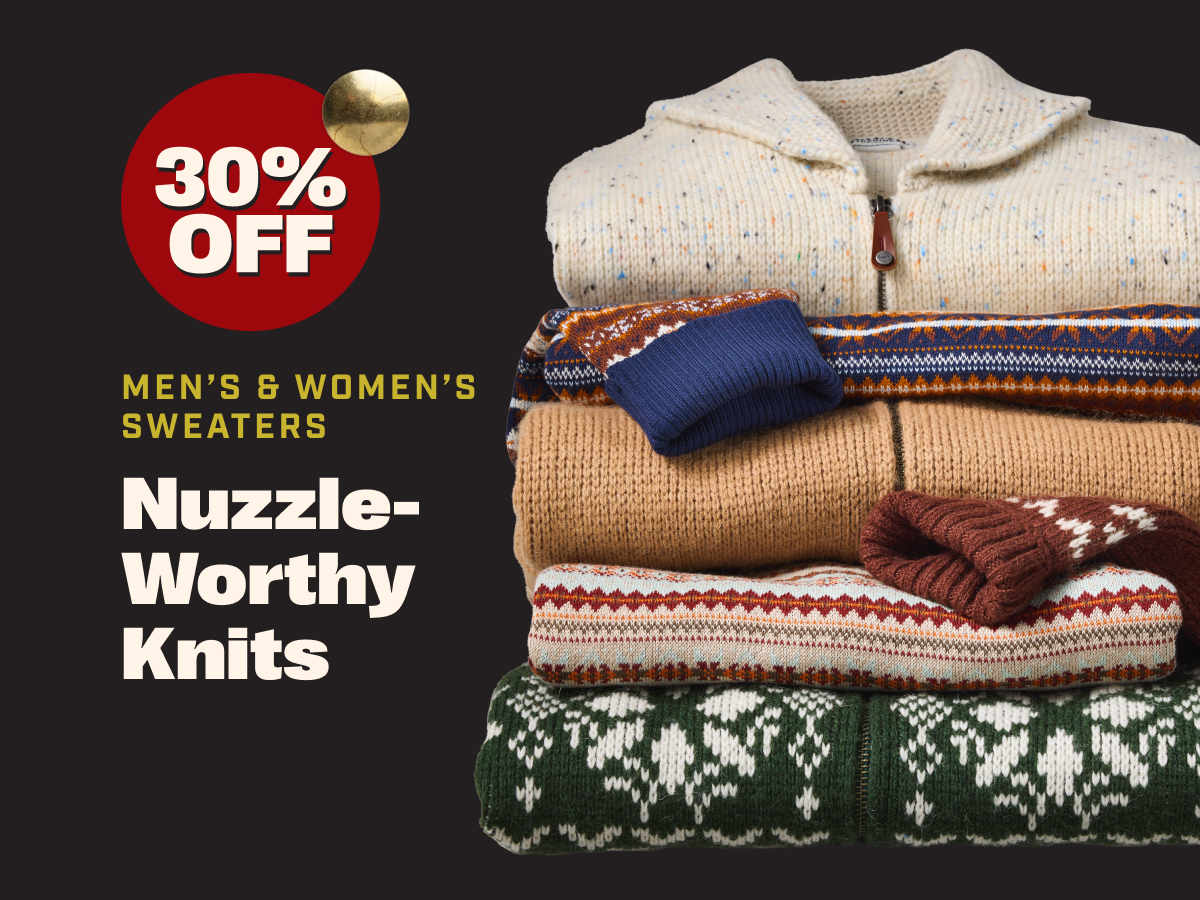 Men's & Women's Sweaters 30% Off - Nuzzle-Worthy Knits