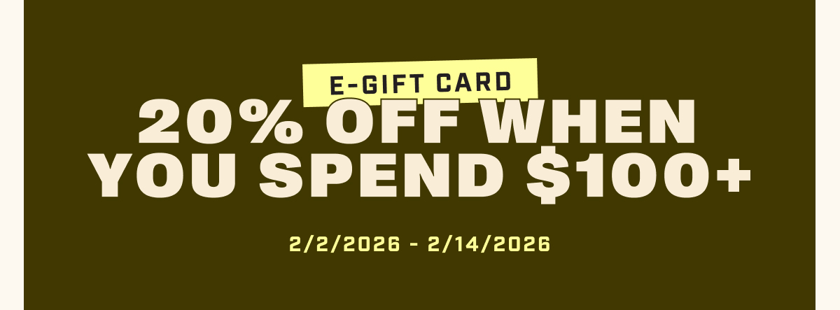E-Gift Card - 20% Off When You Spend $100+ - 2/22026 - 2/14/2026