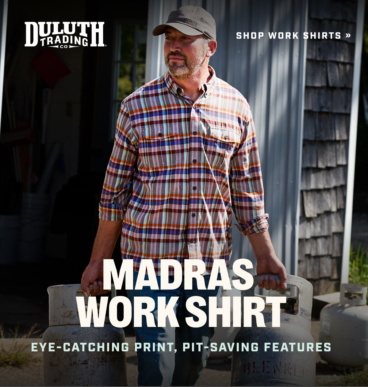 DULUTH TRADING CO - Shop Work Shirts - Madras Work Shirt - Eye-Catching Print, Pit-Saving Features